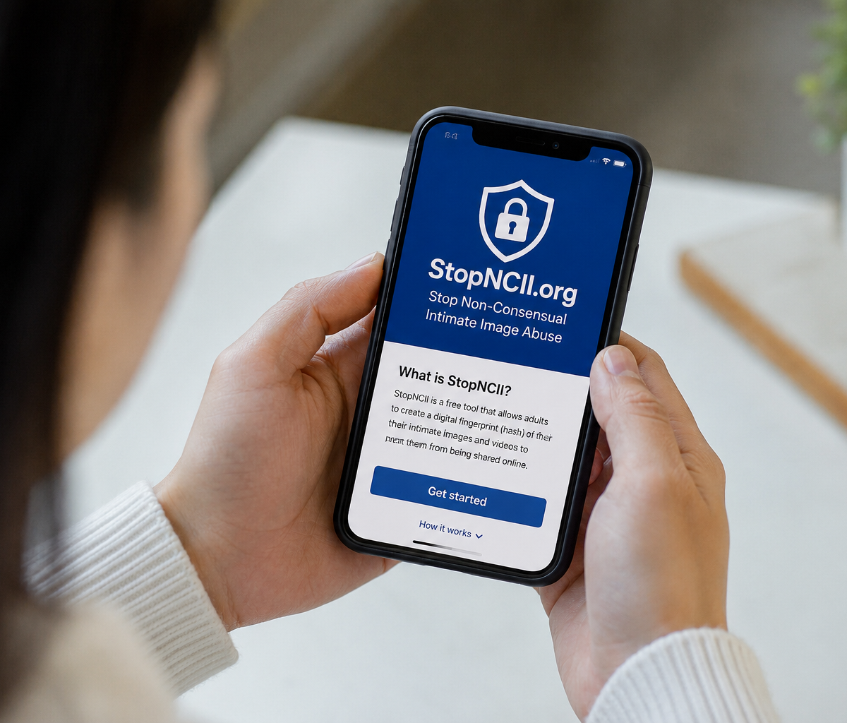 Person using StopNCII to protect private images online